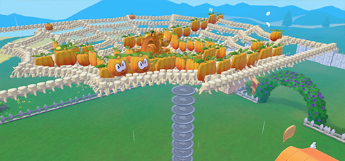 第一人称视角下摩尔角色即将迈步踏上一块正在缓慢旋转的圆形平台，脚下是深邃云层，紧张感扑面而来