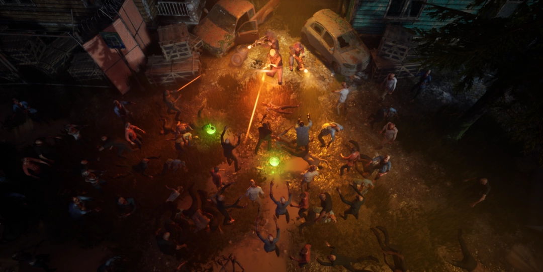 游戏实机场景截图：主角在废弃加油站内搜刮物资，背包界面悬浮显示‘净水滤芯×3’‘燃料罐×2’，背景可见破损的便利店招牌和窗外游荡的变异体剪影