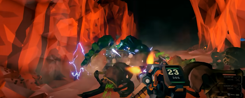 《深岩银河》钻机手手持巨型喷火器在幽暗矿洞中横扫虫群,炽热火墙沿地面蔓延,数只石肤甲虫正被烈焰吞没,粒子特效与熔岩反光交织