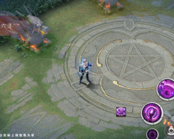 茨木童子释放三技能「地狱之手」的特写：巨型机械手掌裹挟霓虹蓝光从天而降，定身特效为破碎玻璃质感，伤害数值带喷漆滴落动态