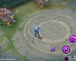 茨木童子大招击杀敌方式神后的范围爆炸特效：以被击杀者为中心绽开环形涂鸦波纹，边缘闪烁像素化霓虹光点