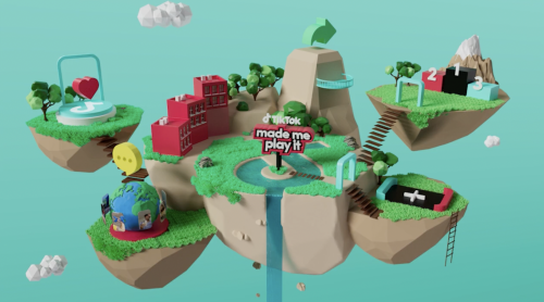 TikTok全球游戏峰会现场全景图，主舞台大屏显示动态LOGO与‘Gaming Summit’主题字样，台下坐满来自全球的游戏行业代表，氛围热烈而专业