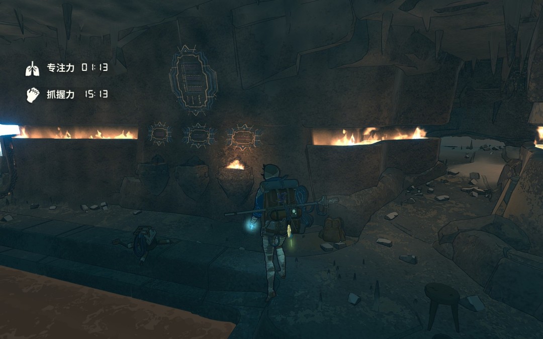 岩钉施工场景动态截图：角色正将一根尖锐岩钉锤向陡峭岩壁，锤击瞬间迸发星状墨色碎屑，右侧小地图标出当前所在‘圆顶烧’区域