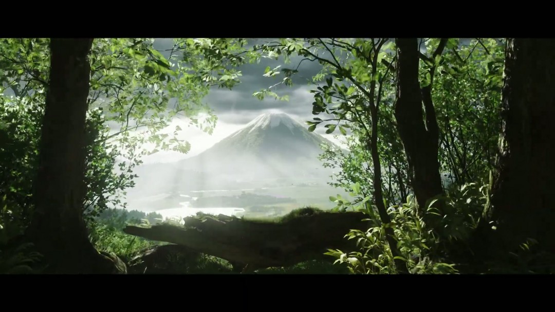 夜景场景：笃围坐篝火旁进食，身旁老者讲述虾夷传说，火光映照两人面容，背景星空璀璨，萤火虫缓缓飘过