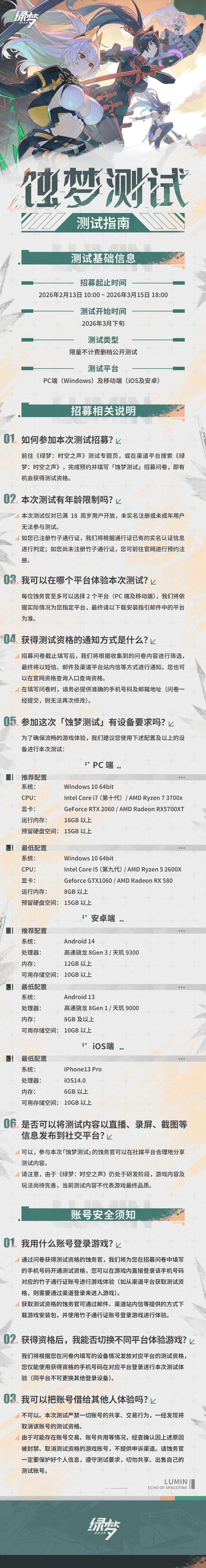 「蚀梦测试」一图流指南:时间轴标注关键节点,流程图展示‘预约→填表→抽签→收通知→下载→登录’六步路径,底部附防骗提示‘官方永不索要验证码’