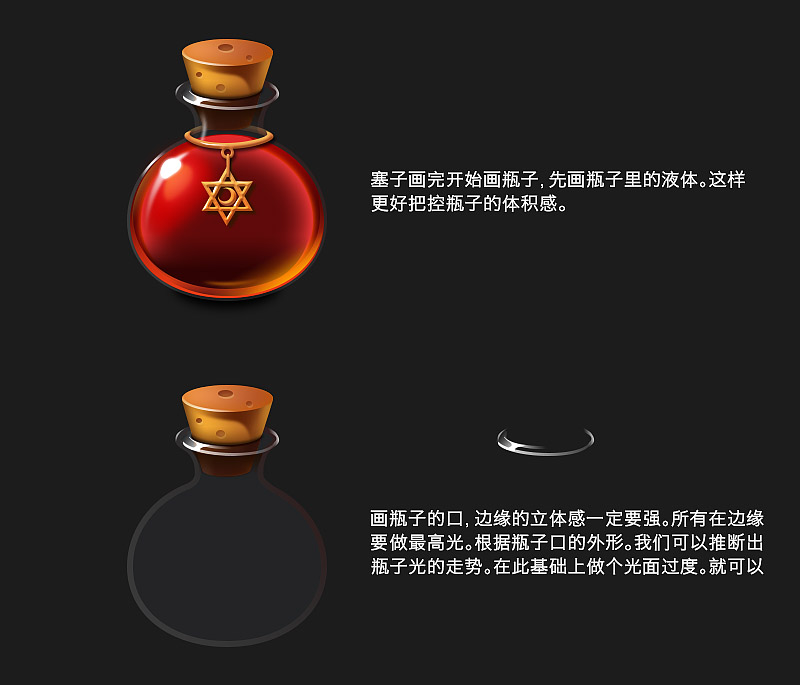 多角度药瓶展示组图，包含正视、侧倾及俯视视角，展现不同光线下的材质反射变化