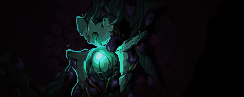 《杀戮尖塔2》机器人角色立绘特写：银灰金属躯体泛着冷光，眼部传感器呈幽蓝脉动，右臂延伸出悬浮电球，背景为充满故障艺术感的电路板纹理