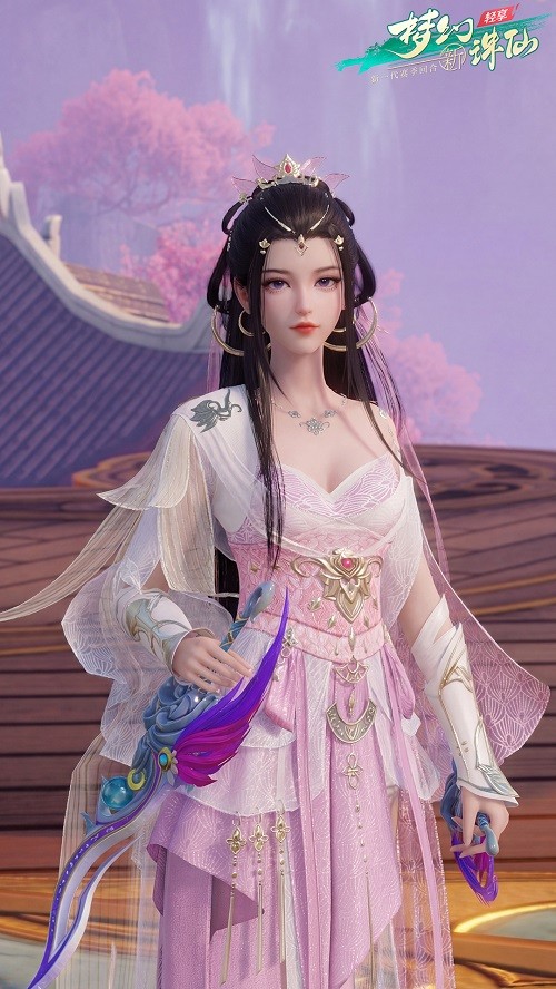 国风服饰动态展示图：角色缓步走过竹林小径，身后薄纱裙裾随步伐左右轻摆，阳光透过竹叶在衣料上投下摇曳光斑，发带末端飘动轨迹清晰可见