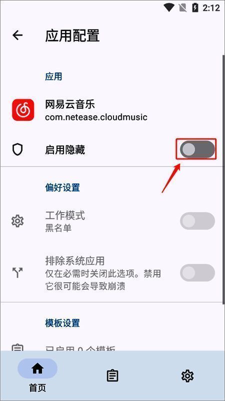应用配置启用隐藏页面截图