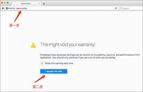 输入about:config界面