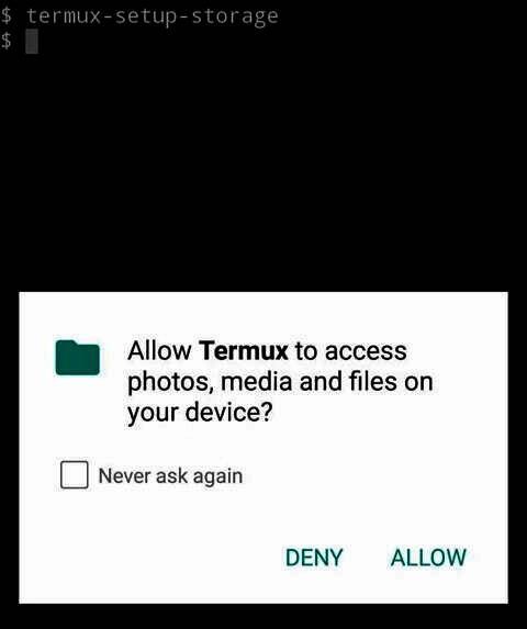 Termux请求访问手机存储对话框图片