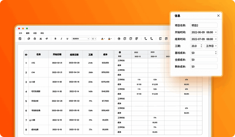 亿图项目管理软件成本预测示例