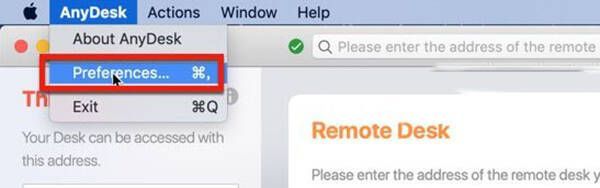打开AnyDesk软件选择preferences选项的界面图