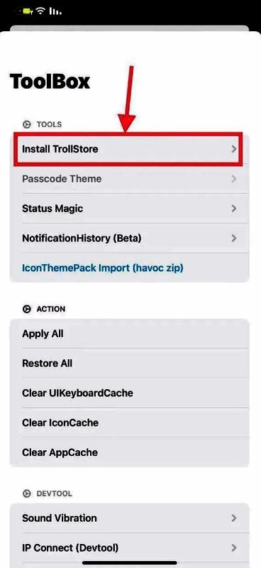 点击 install Trollstore 界面图