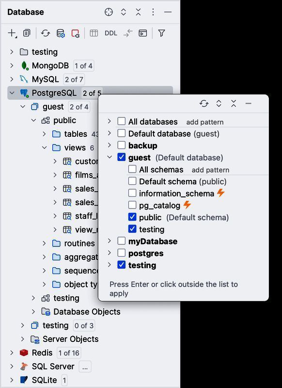 数据库工具窗口展示