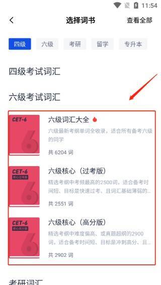 选择六级词汇界面