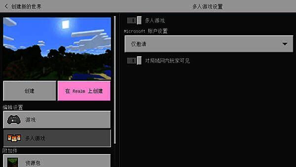 创建新世界设置界面
