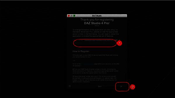 DAZ Studio输入注册码界面