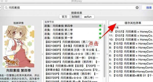 弹幕缓存按钮界面