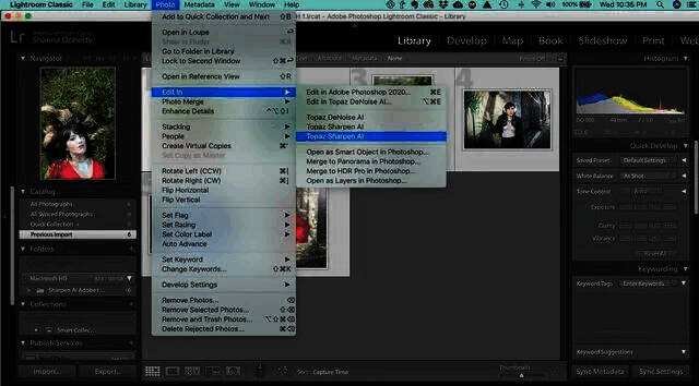 在Lightroom中调用Sharpen AI插件的界面