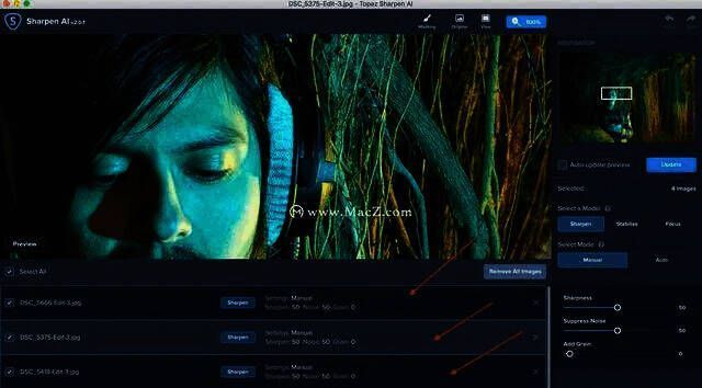 在Sharpen AI中编辑图像的界面