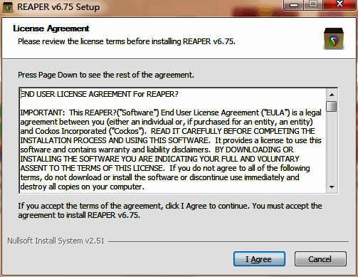 Reaper安装协议界面