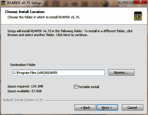 Reaper安装路径选择界面