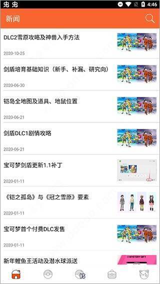 宝可梦相关游戏文章攻略界面
