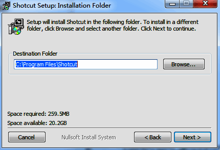 Shotcut安装位置选择界面图