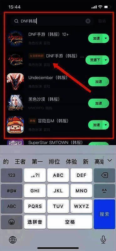 游戏搜索界面 DNF 韩服结果截图