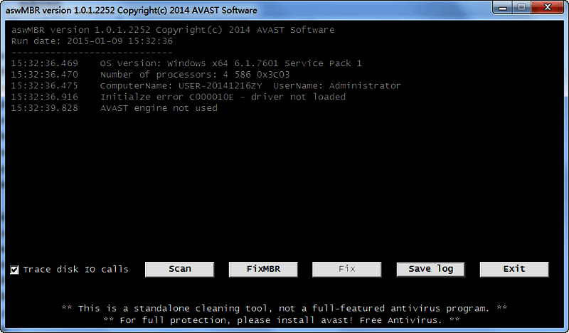 rootkit扫描工具(aswMBR )界面截图
